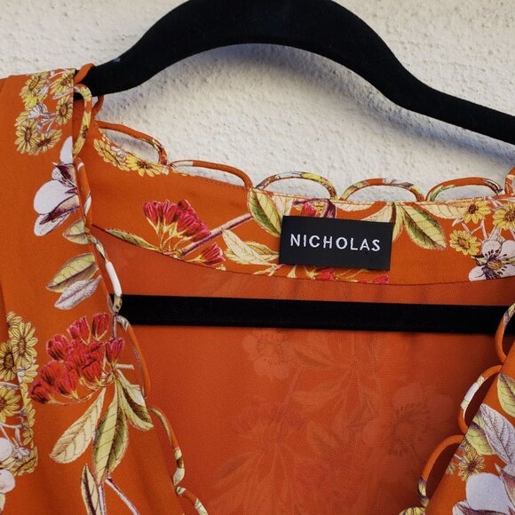 NICHOLAS Orange Floral Godet Mini Dress - Picture 6 of 8